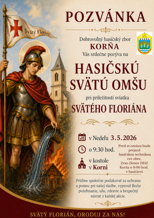 Pozvánka na sv.omšu pri príležitosti sv.Floriána